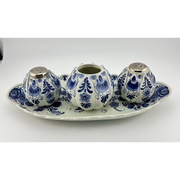 Delft Blue/White Hand Painted S&P Toothpick/Mustard with 9 inch Tray Holland - Picture 2 of 10